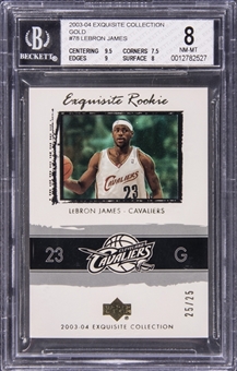 2003/04 UD "Exquisite Collection" Gold Rookie Parallel #78 LeBron James Rookie Card (#25/25) – BGS NM-MT 8